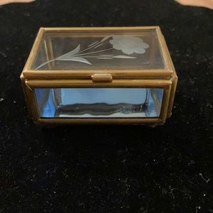 Vintage Glass Footed Box With Etched Floral Motif Display Box Trinket Box